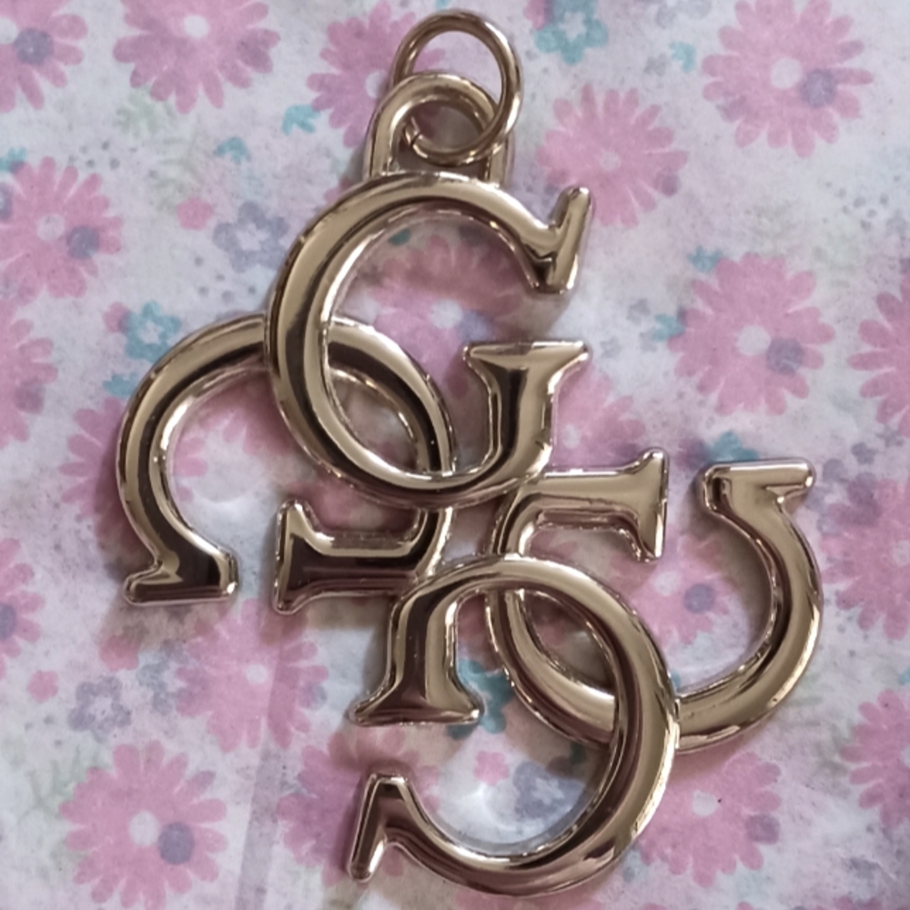 Guess Silver Logo Pendant Keychain Bag Charm NWOT